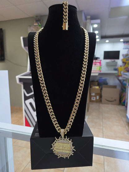Set Cubana Stainless Steel PVD 12mm+Charm de La Última Cena                                              1 Año de Garantía+Color 14K Real