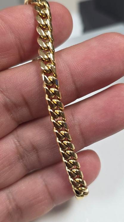 Brazalete Miami Cuban 6MM  Stainless Steel PVD, Color 14k Real 1 Año de Garantía