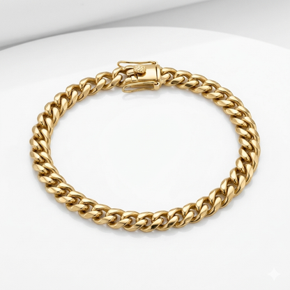 Brazalete Miami Cuban 6MM  Stainless Steel PVD, Color 14k Real 1 Año de Garantía
