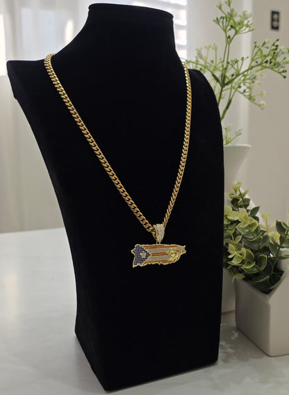 Bello Charm de Puerto Rico a Color con Cadena Stainless Steel PVD.       (1 Año de Garantía)