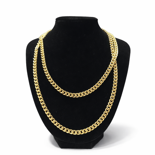 Cadena Miami Cuban 6mm + Brazalete Gratis. Color 14K Real                         ( 1 año de Garantía)