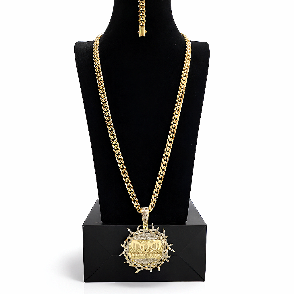 Set Cubana Stainless Steel PVD 8mm+Charm de La Última Cena                                              1 Año de Garantía+Color 14K Real